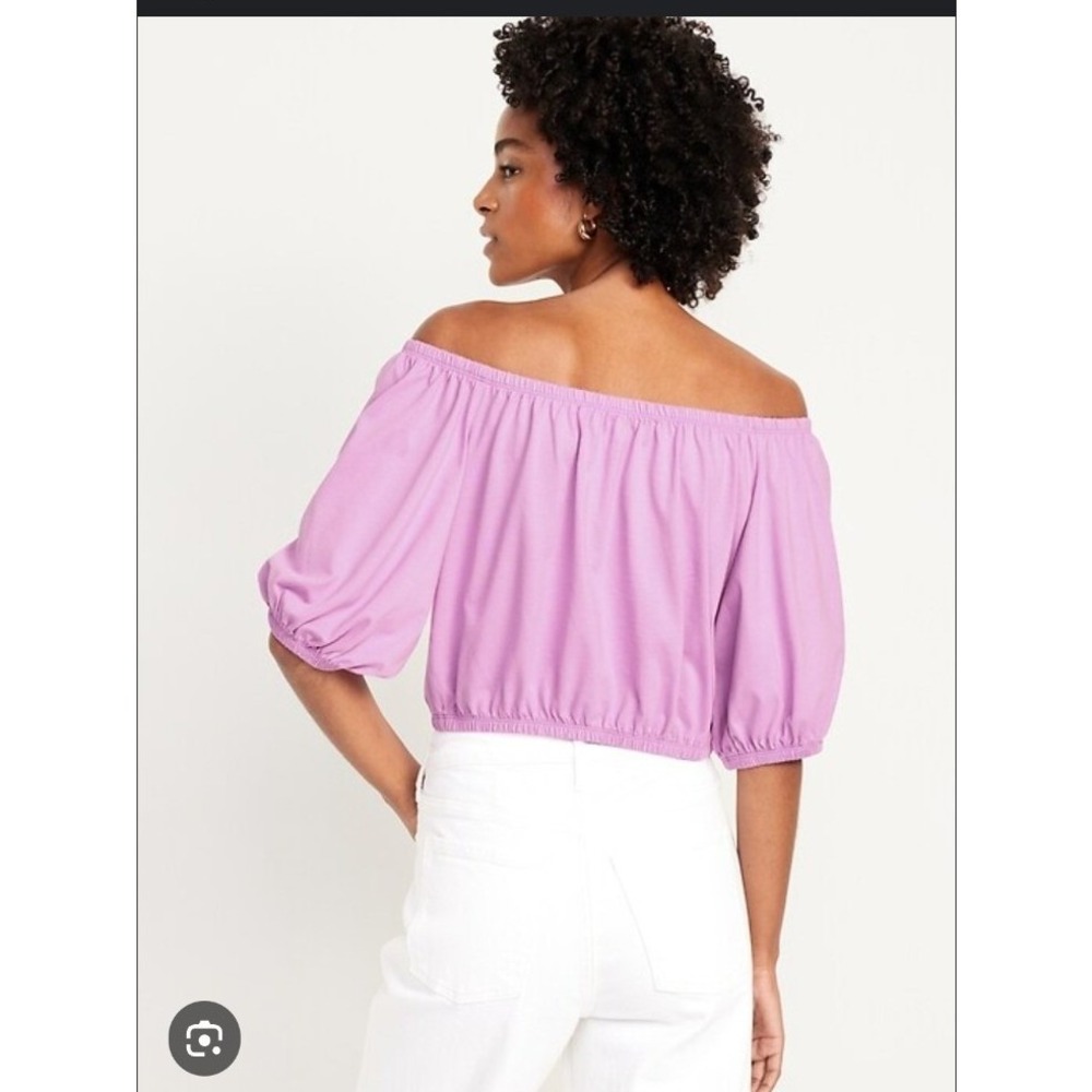 Old Navy Rock Rose Off The Shoulder Volume Crop Top 2X Cotton Puff Sleeve‎ NWT